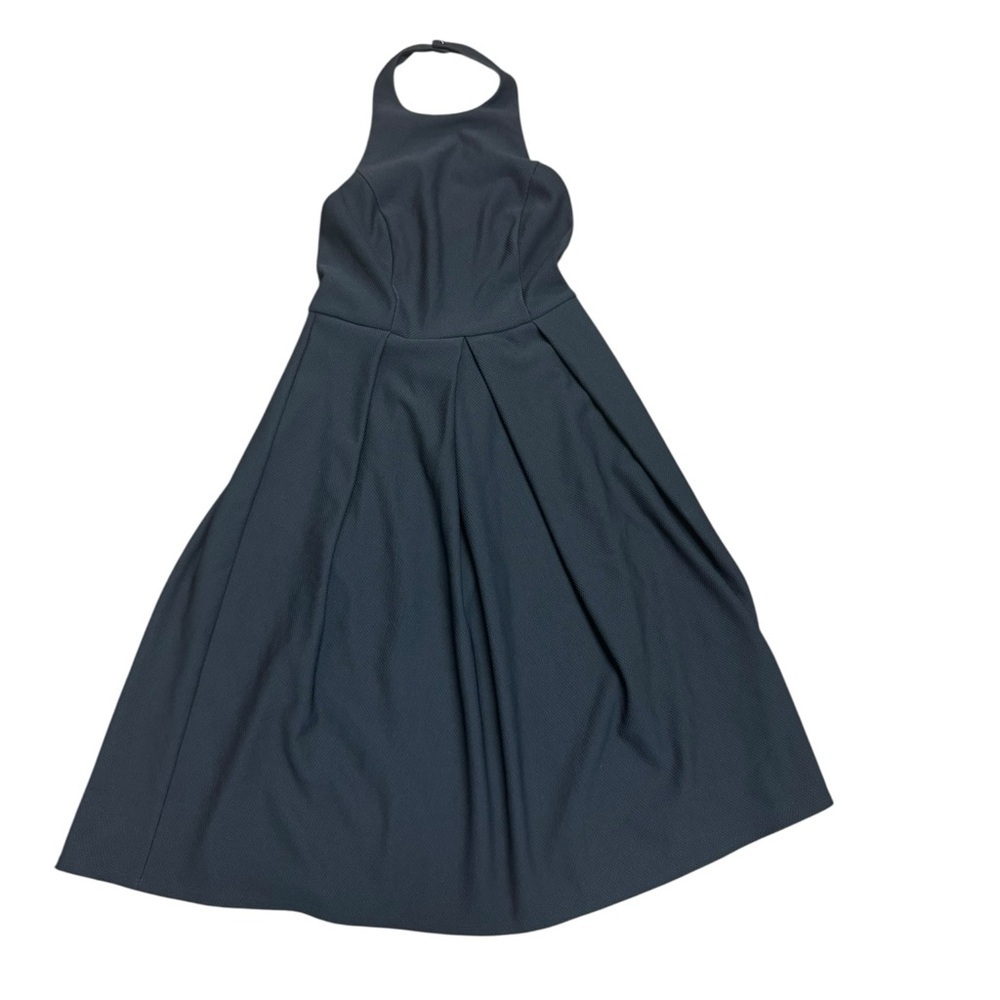 Lulus Elegant Open Back Halter Textured Midi Full Skirt Skater Dress, Large